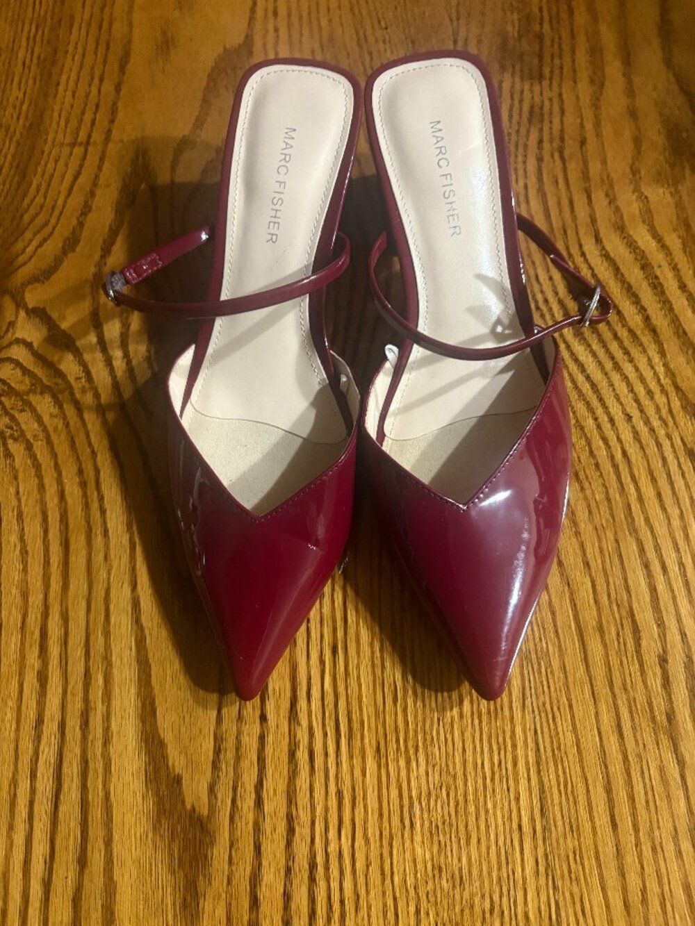 Marc Fisher Lakey pointy toe block heels/pumps, genuine leather, burgandy/maroon